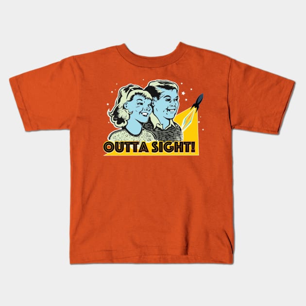 Outta Sight! Space Rocket Launch - Retro Comic Kids Kids T-Shirt by callingtomorrow
